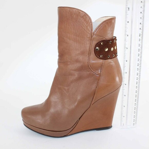 Fiorangelo $436 Sz 38 Brown Winter 100% Leather Wedge 4" Boot - Picture 8 of 12
